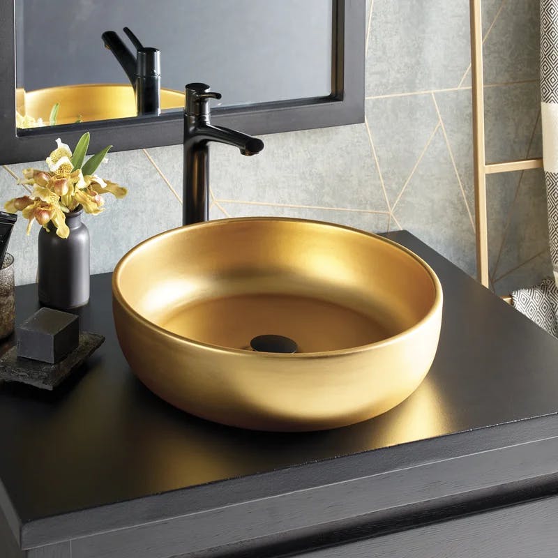 Artisan Hand-Glazed 16" Ceramic Vessel Sink in 24K Matte Gold