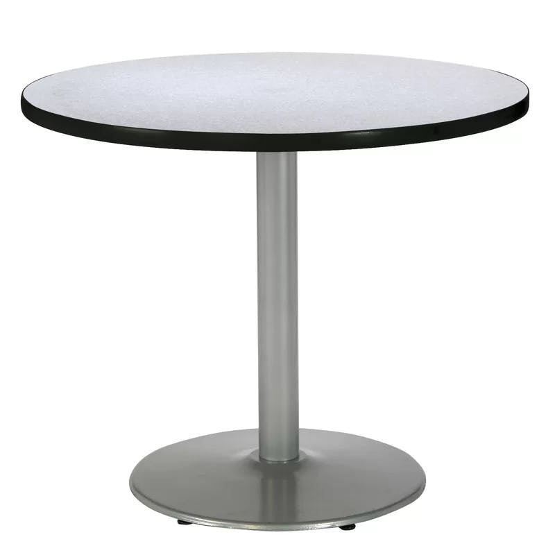 Modern Round Grey Nebula Dining Table with Silver Pedestal Base