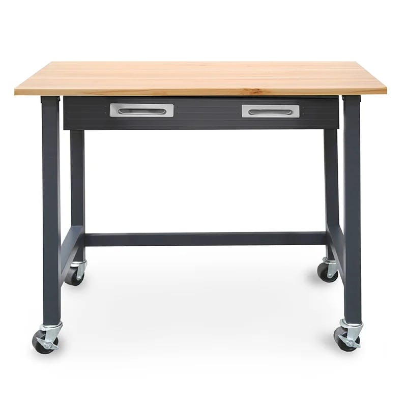 UltraGraphite Solid Wood Top Workbench on Wheels with Steel Drawer