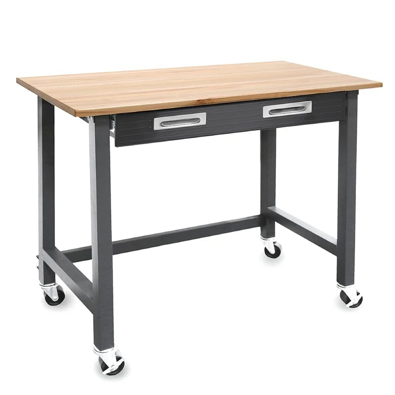 UltraGraphite Solid Wood Top Workbench on Wheels with Steel Drawer