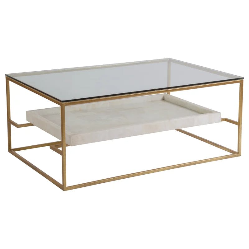 Champagne Gold Foil 44" Rectangular Cocktail Table with Glass Top