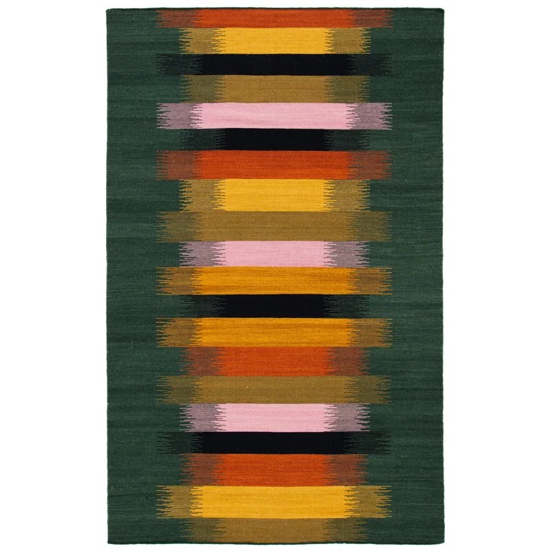 Handwoven Geometric Flatweave Wool Rug in Brown / Yellow - 4' x 6'