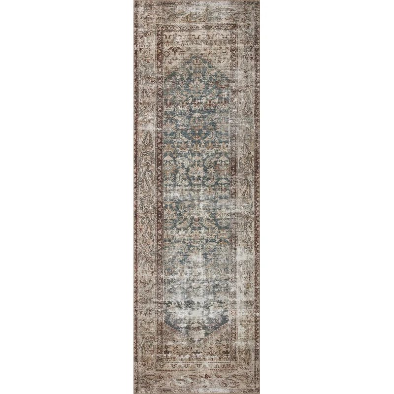 Handmade Teal Antique-Look Synthetic Runner Rug, 3' x 12'