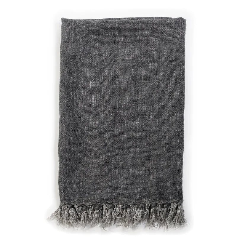 Montauk Charcoal Linen 50" x 60" Handmade Tassel Throw Blanket