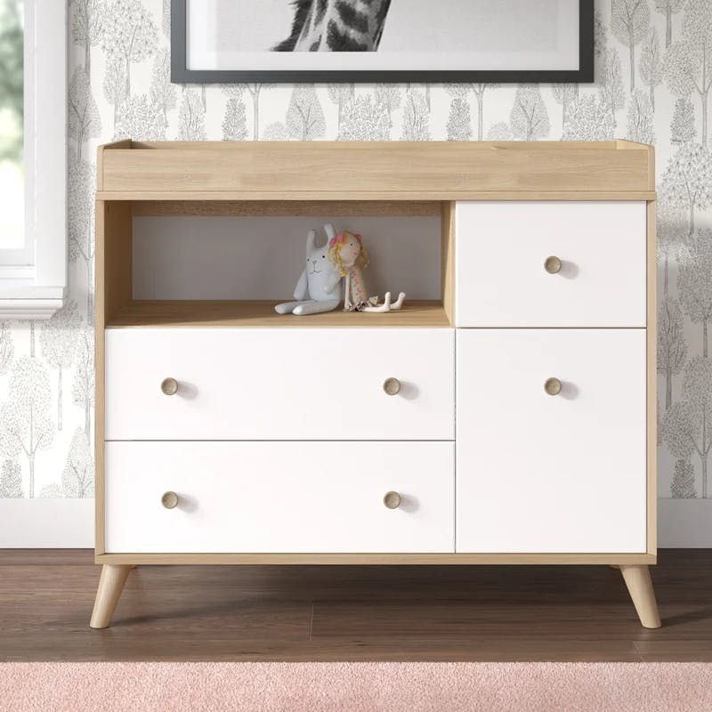 Soft Elm and Pure White Scandinavian Inspired Changing Dresser with Drawers
