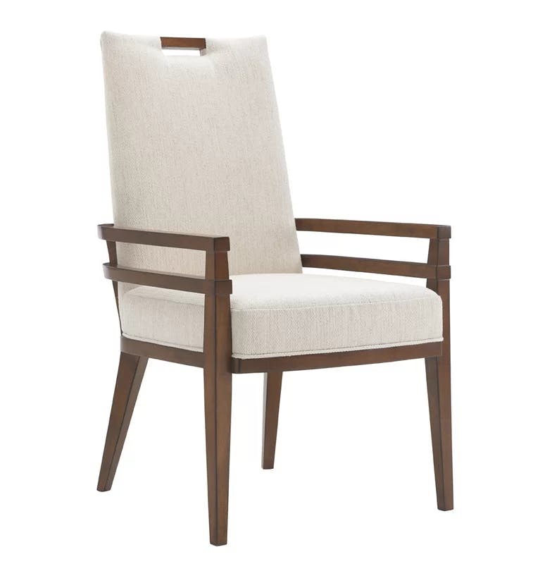 Transitional Coles Bay 24'' Off-White Linen and Wood Arm Chair