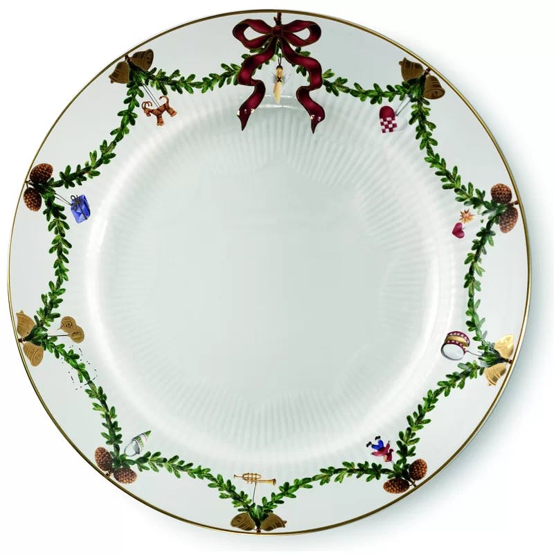 Winter Elegance Porcelain Christmas Dinner Plate with Gold Detailing