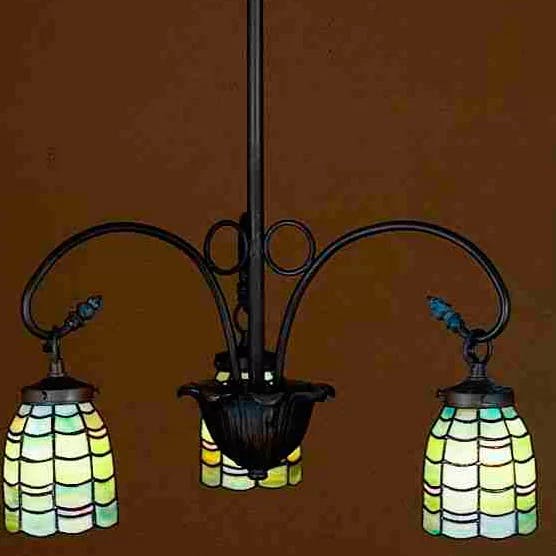 Mahogany Bronze Scallop 3-Light Chandelier with Avocado and Peach Shades