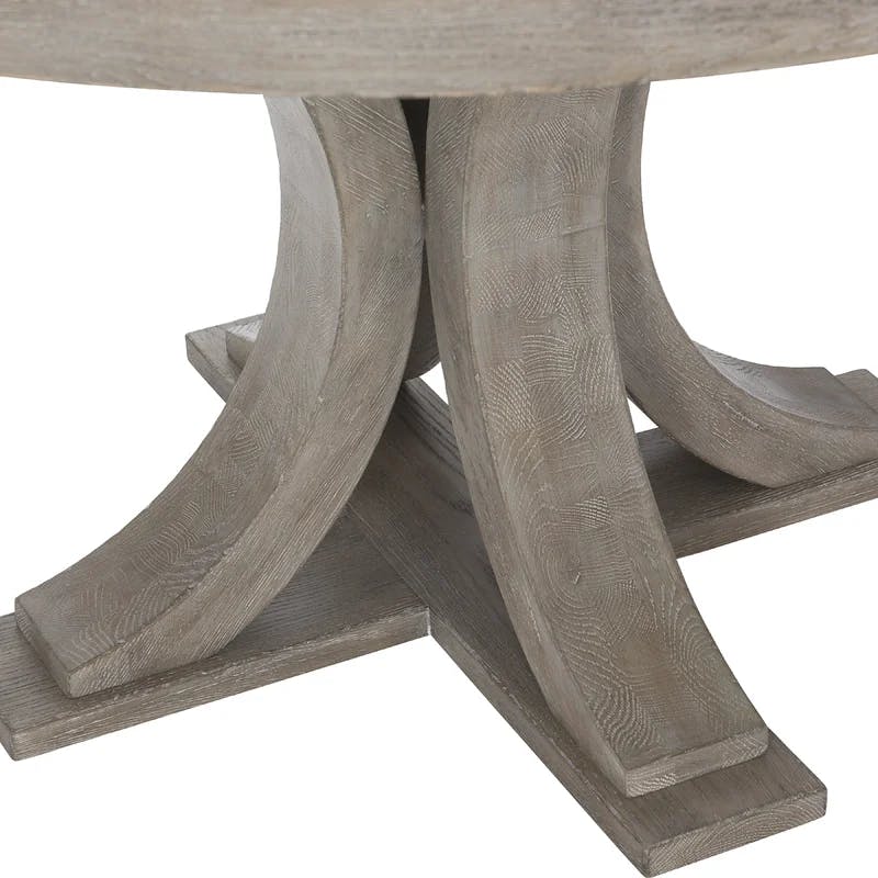 Transitional Pewter Finish Extendable Round Wood Dining Table