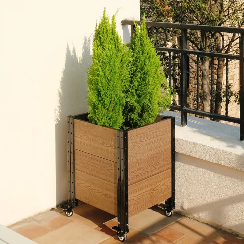 Everbloom 24" Elevated Mobile Corner Planter Box in Brown