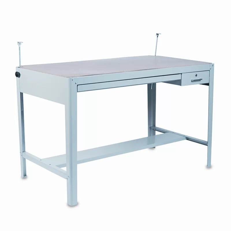Adjustable Gray Precision Drafting Table Base with Dual Drawers