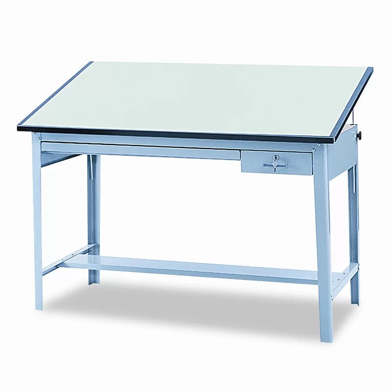 Adjustable Gray Precision Drafting Table Base with Dual Drawers