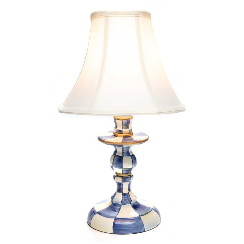 Royal Check 7.25'' Hand-Glazed Steel Candlestick Lamp with White Bell Shade