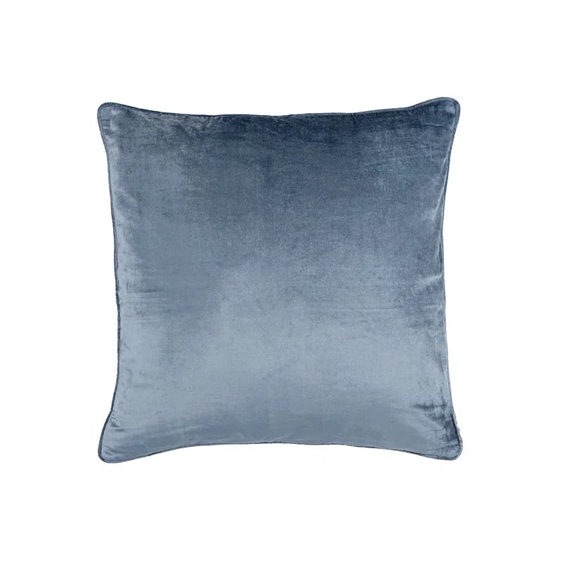 Smokey Blue Velvet Square Feather-Filled Throw Pillow