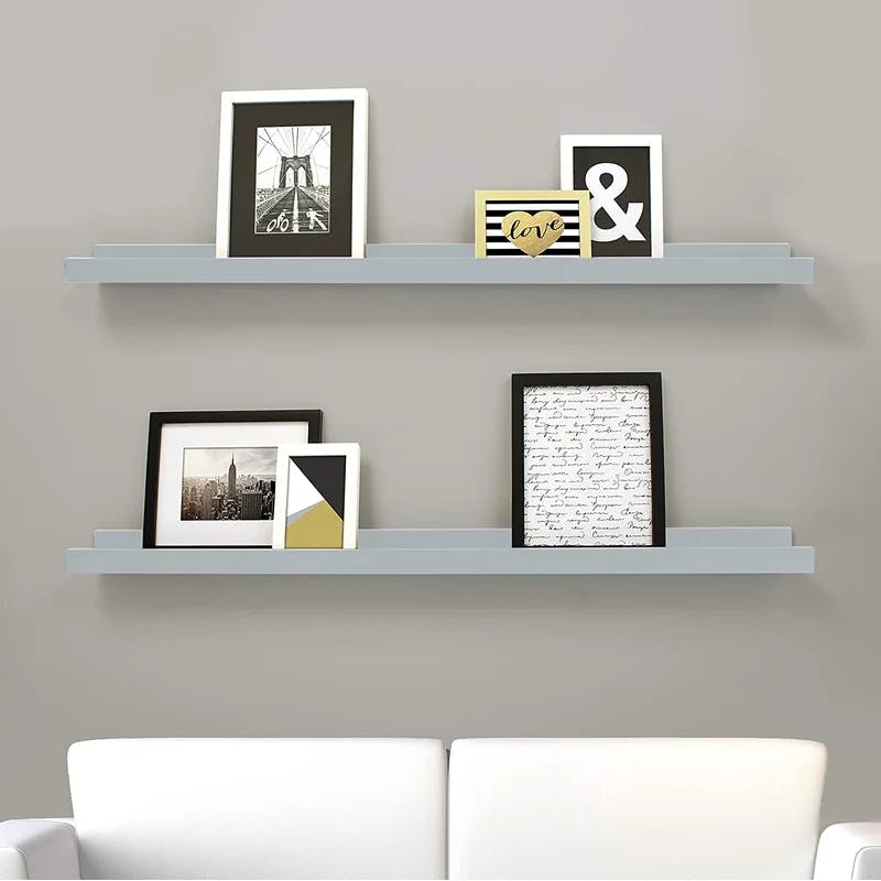 Elegant Gray 44" Engineered Wood Floating Wall Shelves, Set of 2