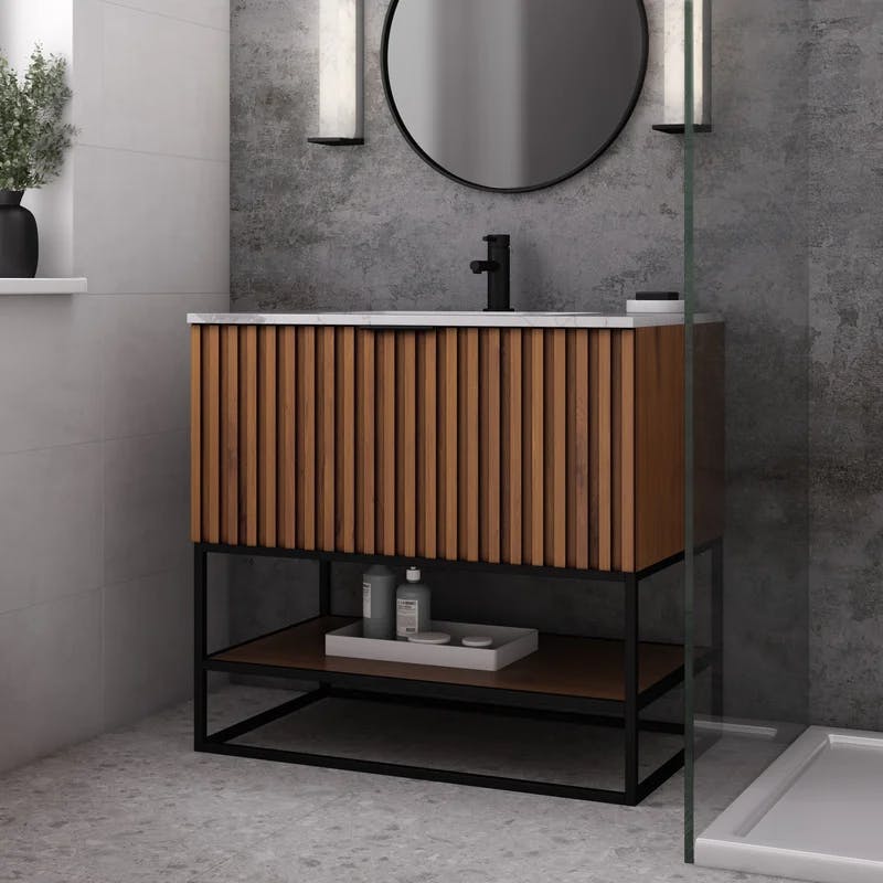 Terra Walnut 36'' Single Freestanding Bathroom Vanity with Matte Black Frame