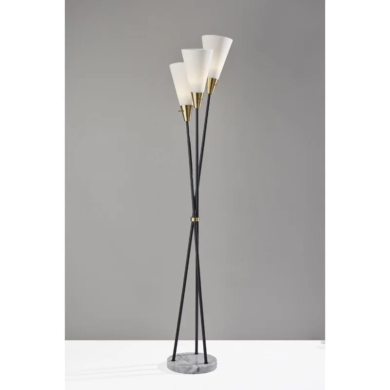 Dixon Mid-Century Modern Black Torchiere with Antique Brass Accents