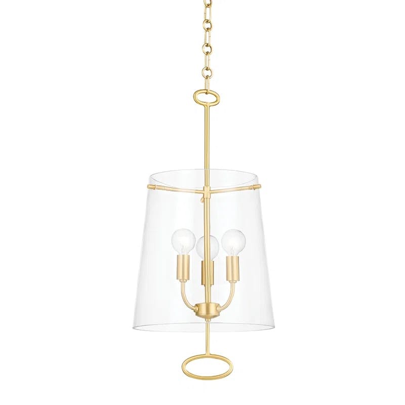 James Aged Brass 3-Light Island Drum Pendant with Clear Glass