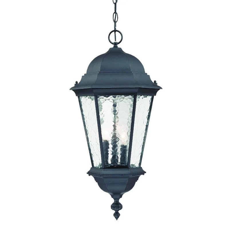 Telfair 26" Matte Black Outdoor Hanging Lantern with Hammered Glass