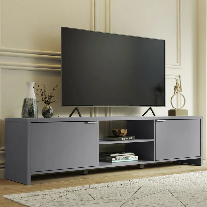 Eco-Friendly Gray Engineered Wood TV Stand with Storage, 71"L