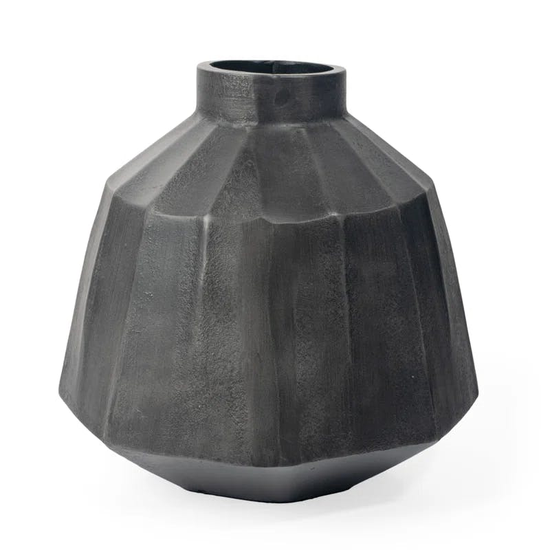 Artemis Geometric Surface Solid Cast Aluminum 11" Table Vase in Grey