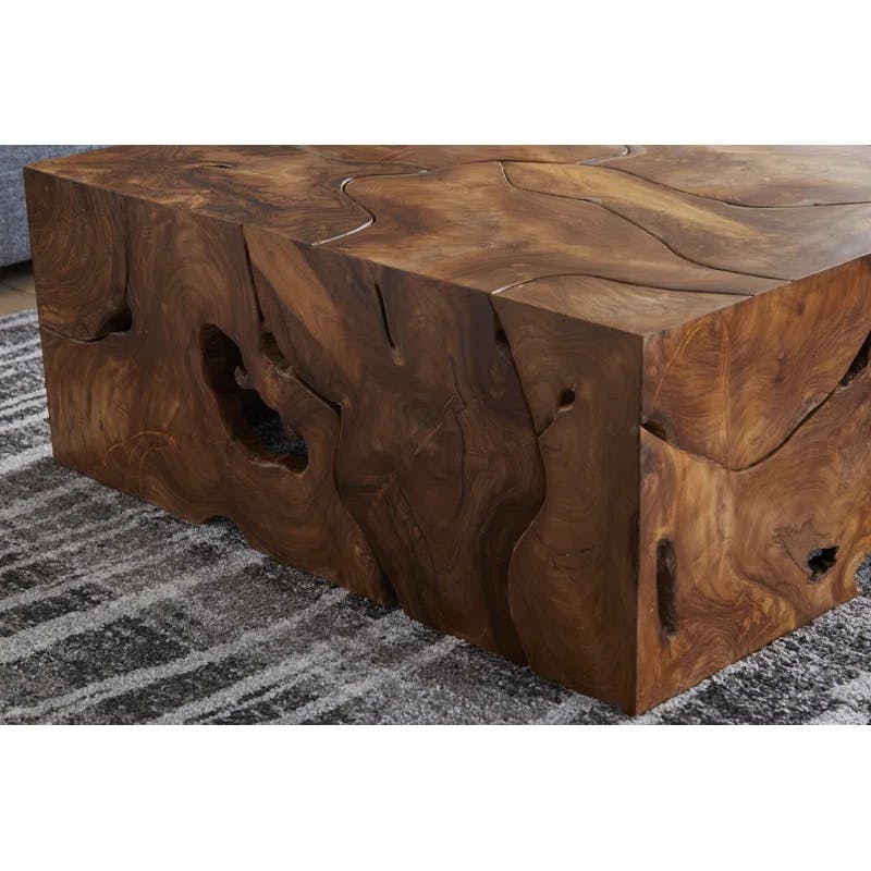 39" Natural Teak Solid Wood Square Coffee Table