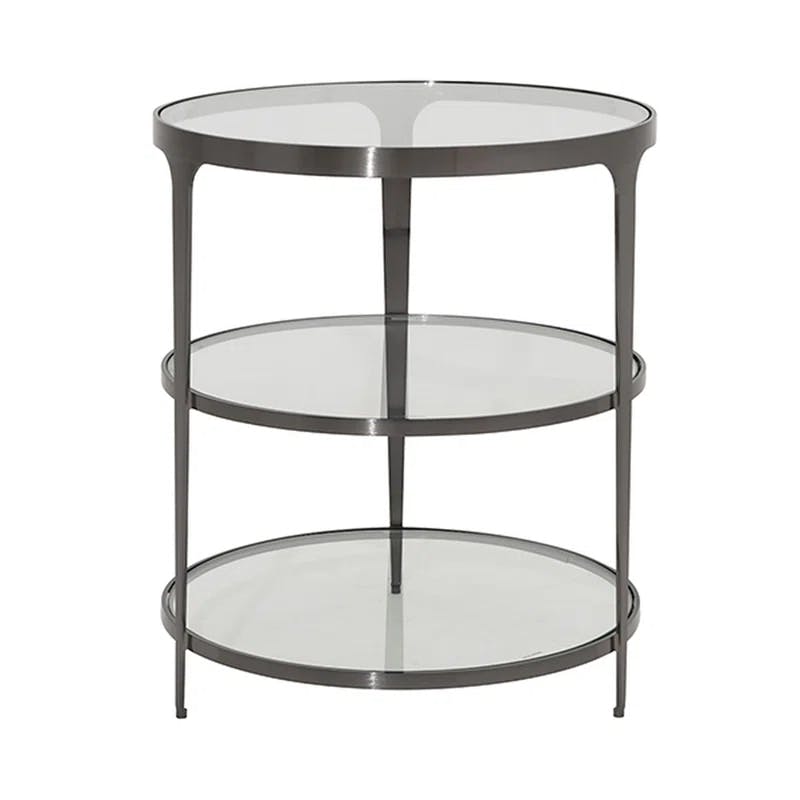 Contemporary Vienna 22" Black Round Metal & Glass End Table