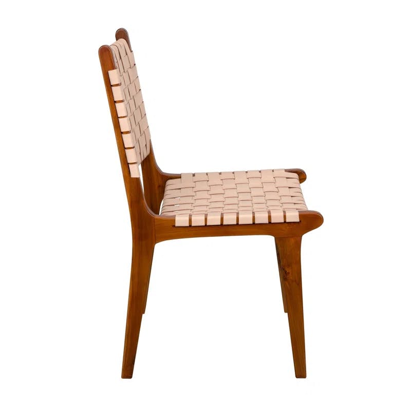 Halona Handwoven Leather Teak Wood 20.5" Side Chair
