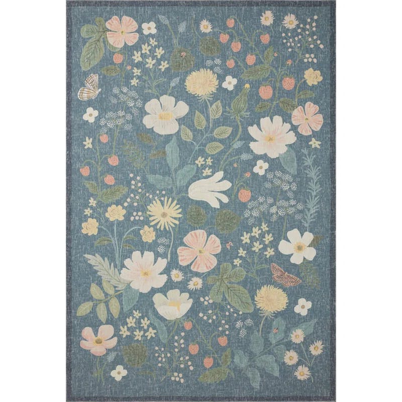 Cotswolds Teal Floral Synthetic Flat Woven Rug, 8'6" x 11'6"