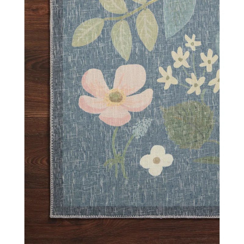 Cotswolds Teal Floral Synthetic Flat Woven Rug, 8'6" x 11'6"