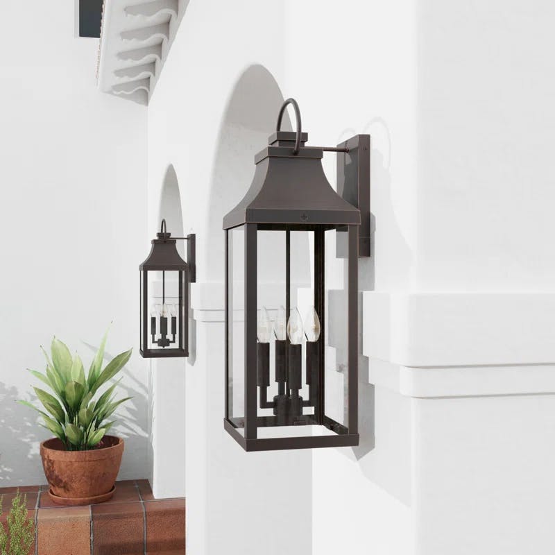Bradford Oiled Bronze 4-Light Outdoor Wall Lantern with Clear Glass