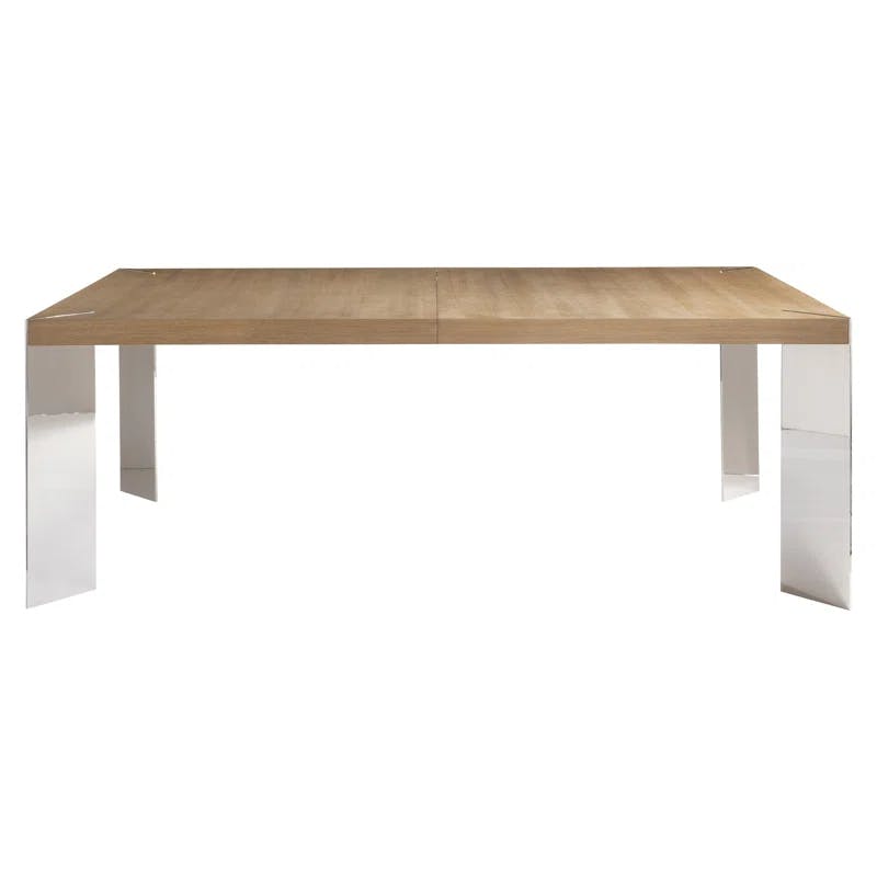 Transitional Oak Extendable Dining Table with Stainless Steel Accents
