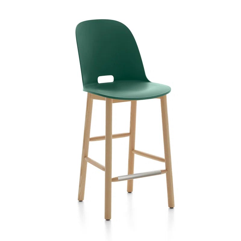 Ash Wood and Green Acrylic Industrial Counter Stool 25.75''