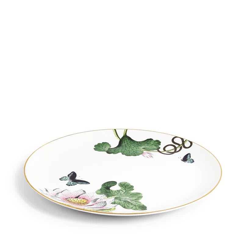 Amazonian Elegance Porcelain Dinner Plate with Gold Rim and Floral Animal Print
