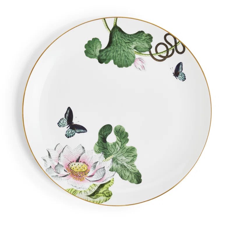 Amazonian Elegance Porcelain Dinner Plate with Gold Rim and Floral Animal Print