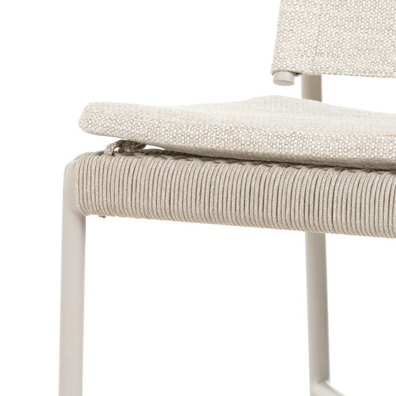 Contemporary Cream Side Chair with All-Weather Wicker Seating