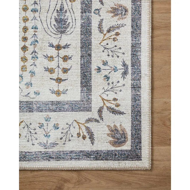 Blue and Yellow Botanical Bliss 60" Wool Blend Area Rug