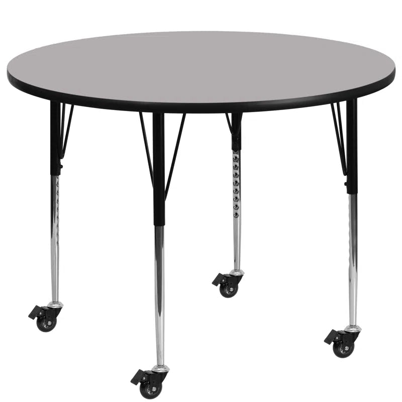 Versatile 42'' Round Gray Laminate Mobile Activity Table with Adjustable Legs