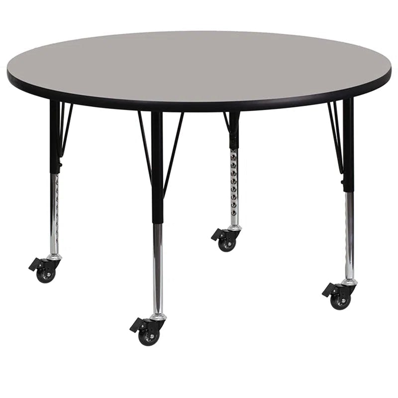Versatile 42'' Round Gray Laminate Mobile Activity Table with Adjustable Legs