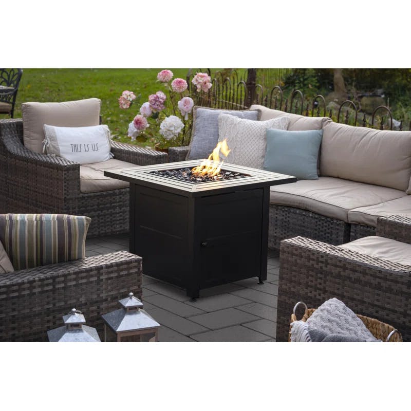 Sleek 30" Square Slate Finish Gas Fire Pit Table with Steel Mantel