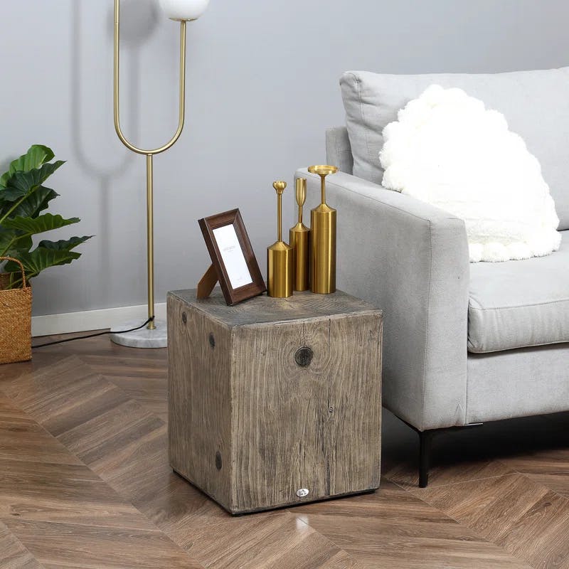 Rustic Concrete and Natural Wood Grain Square Side Table