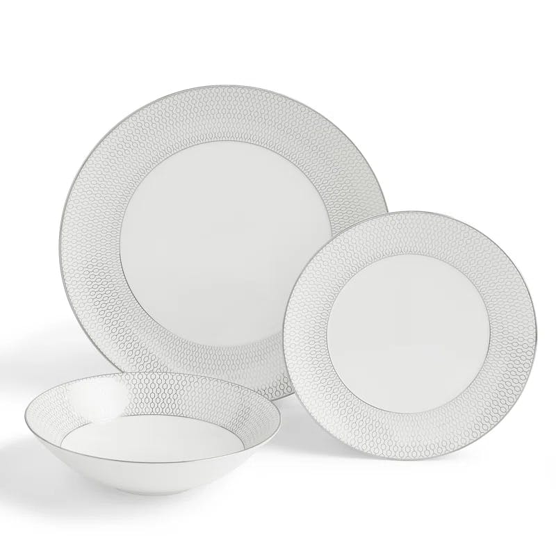 Gio Platinum White Porcelain 12-Piece Dinnerware Set for 4