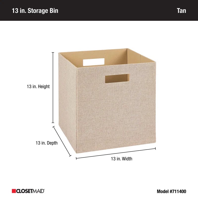 Tan Fabric Cube Storage Bin with Dual Handles