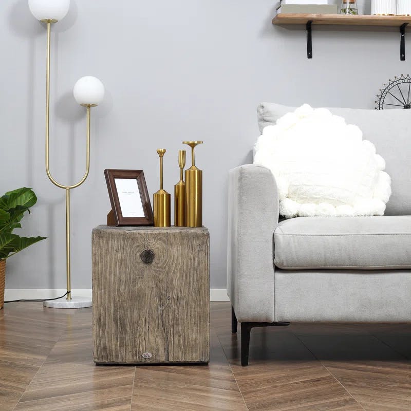 Rustic Concrete and Natural Wood Grain Square Side Table
