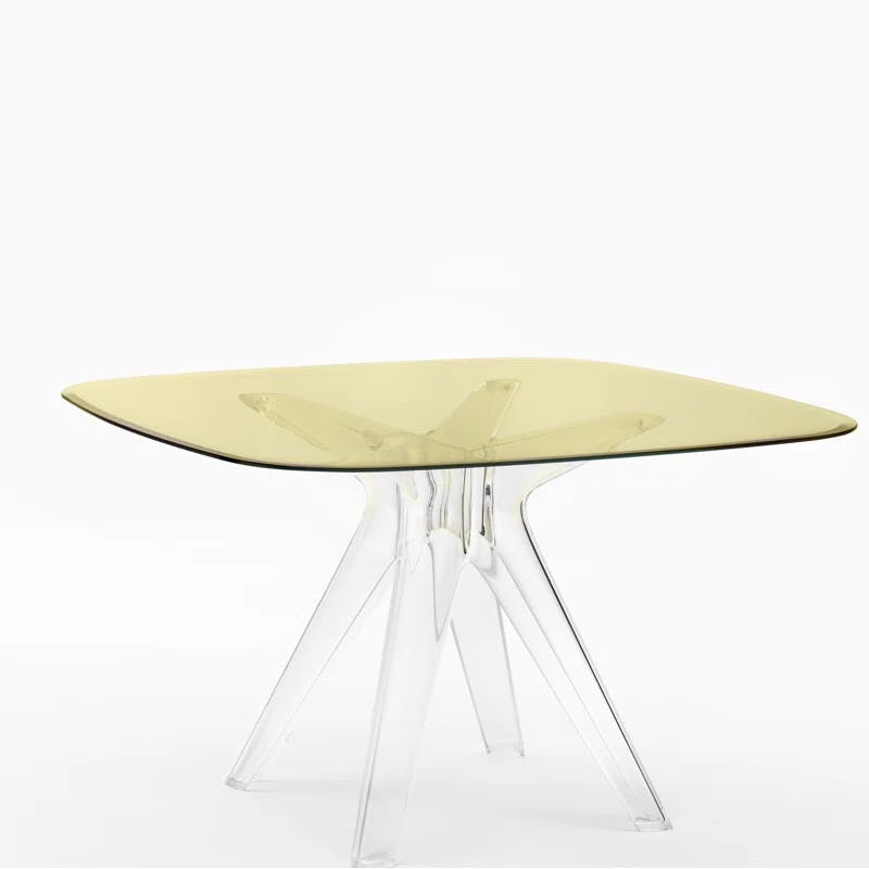 Starck Contemporary Square Glass Dining Table in Yellow