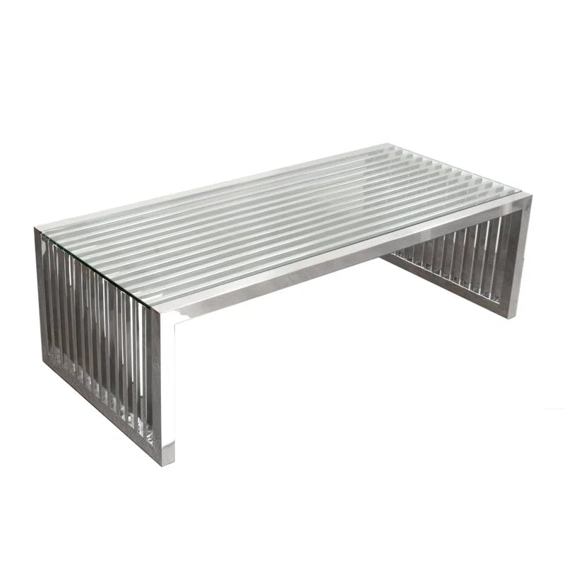Soho Elegance Stainless Steel Rectangular Coffee Table with Glass Top
