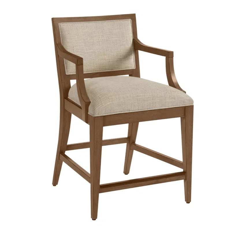 Eastbluff Transitional Sandstone Beige Counter Stool with Aged Bronze Kick Plate