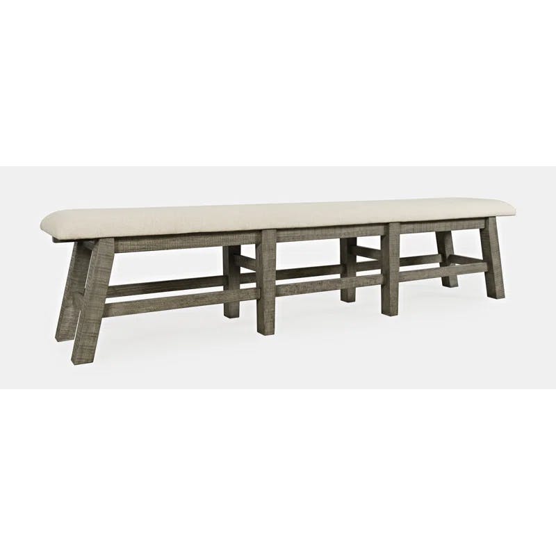 Telluride Rustic Distressed Pine 85" Upholstered Bench in Beige