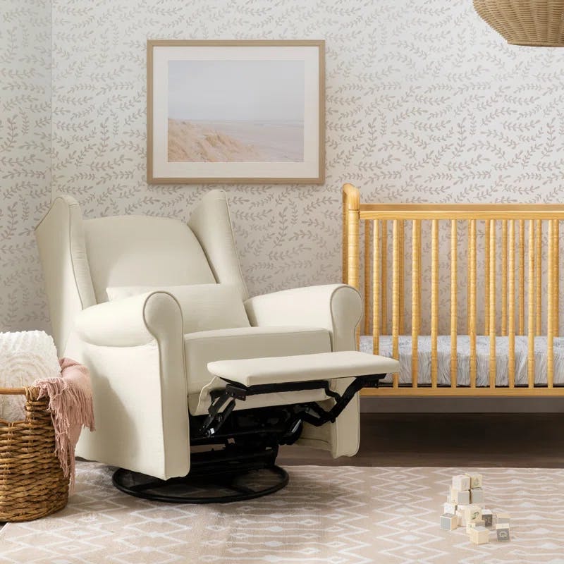 Natural Oat Swivel Recliner with Timeless Wingback Design