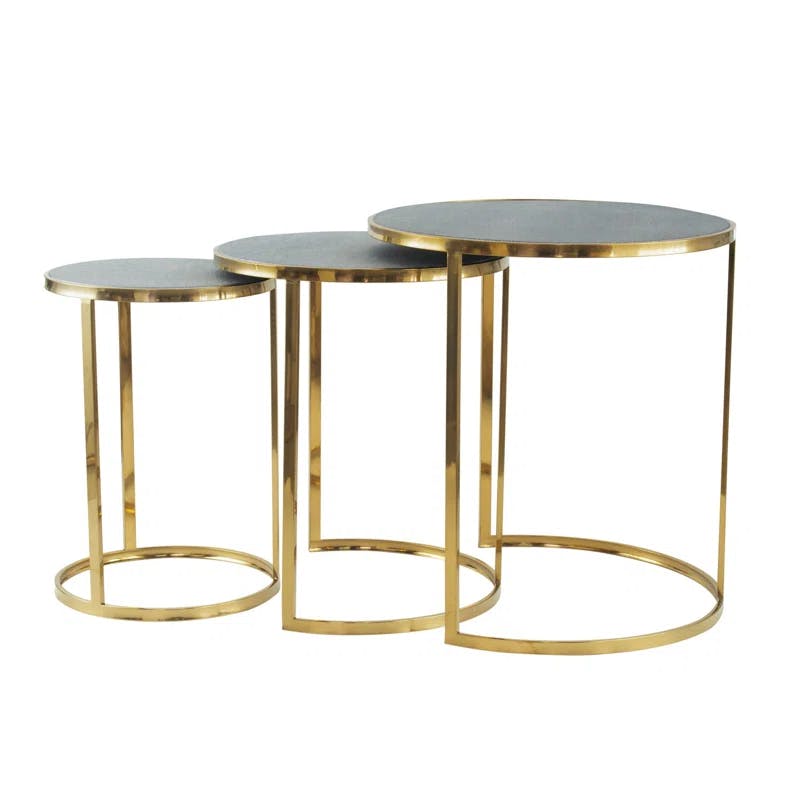 Gold-Finish Stainless Steel & Wood Nesting Tables with Vegan Faux Leather Top